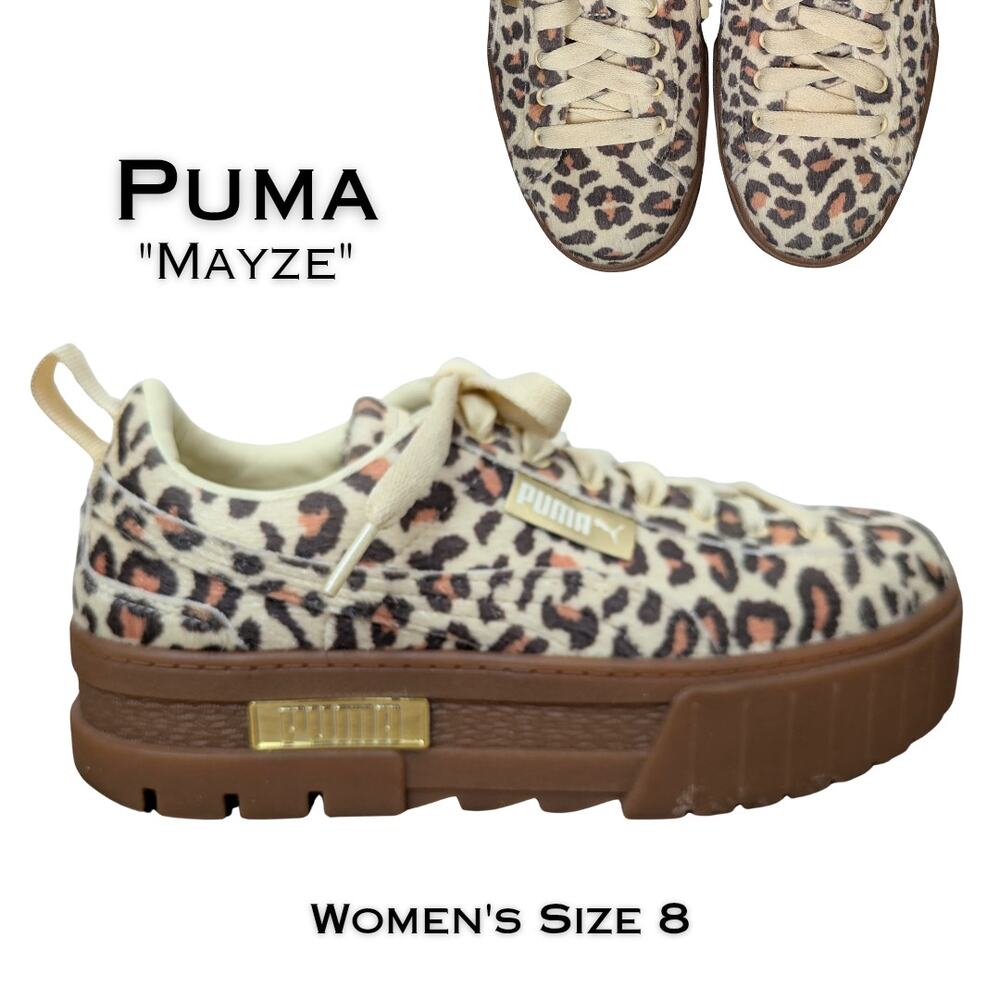 Puma Mayze Stack Platform Sneakers 8 Leopard Print Faux Fur Brown Cream
Urban